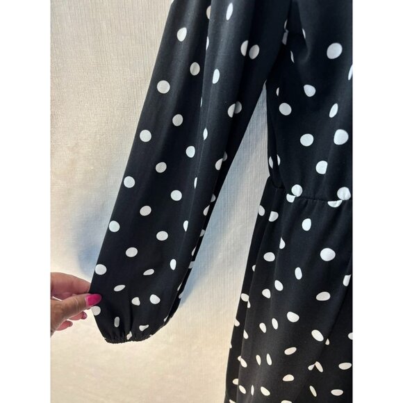 Black Polka Dot Wrap Style Long Sleeve Dress By Nine Britton - 1X - Picture 4 of 10